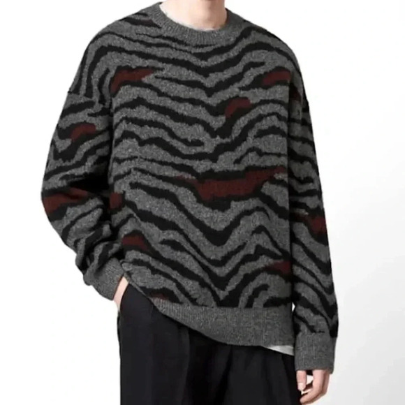 NWOT All Saints Tora Tiger Stripe Wool/Yak blend Crew - SIZE XS - Picture 1 of 8